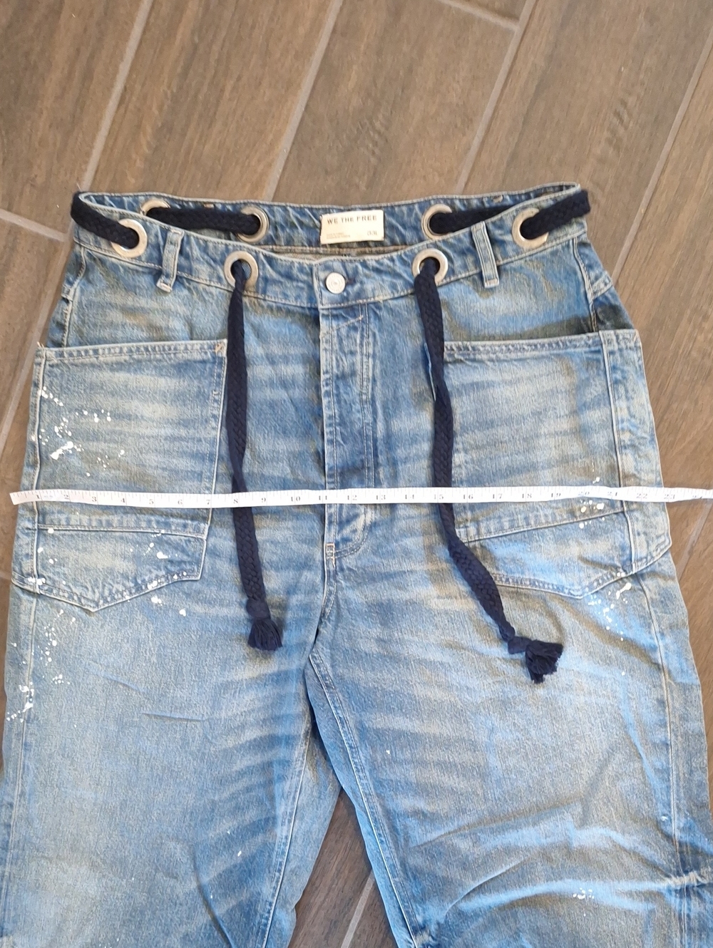 Free People Moxie Low Slung Paint Splatter Barrel Jeans 33 Long Artsy - Picture 7 of 13